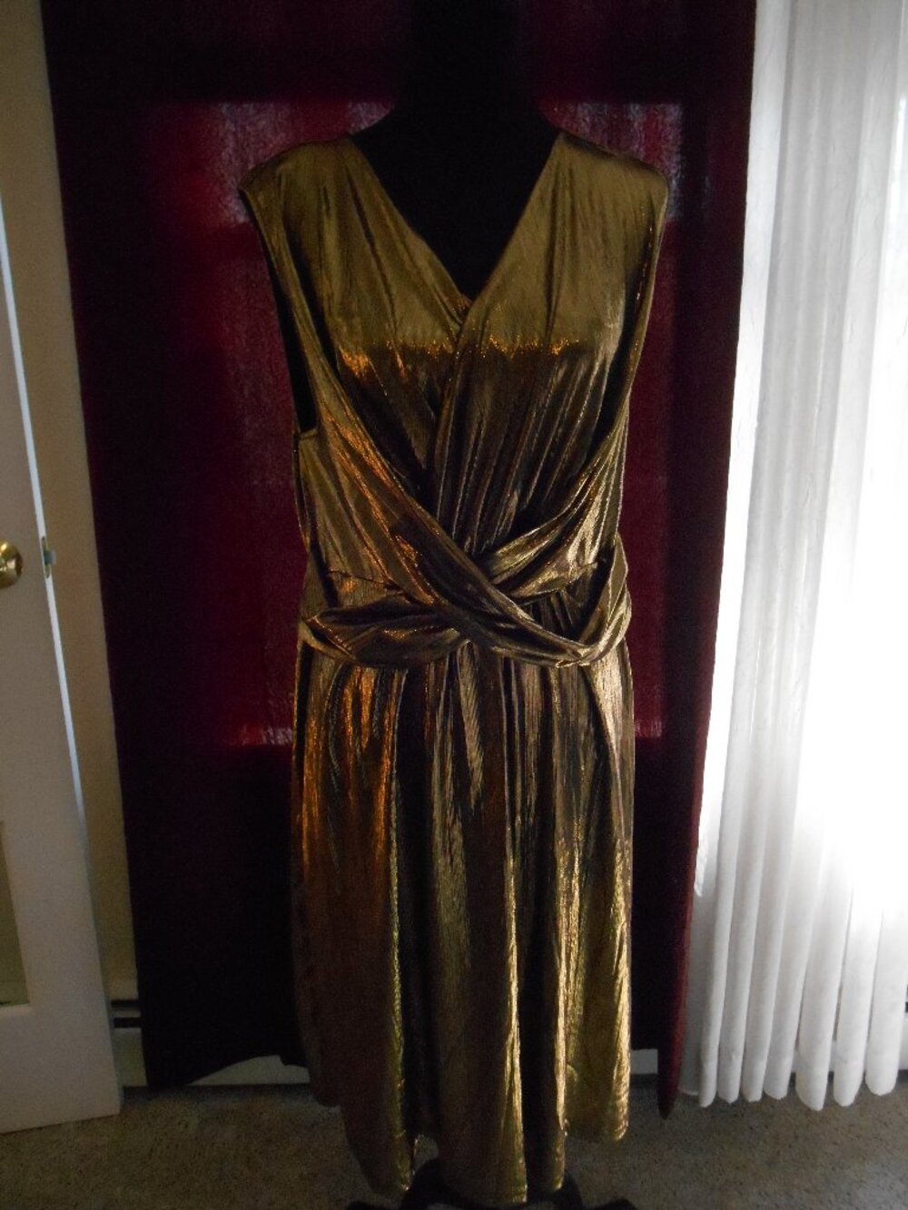 SHEIN CURVE NWOT GOLD METALLIC WRAP CRISS CROSSED DRESS SZ 2XL